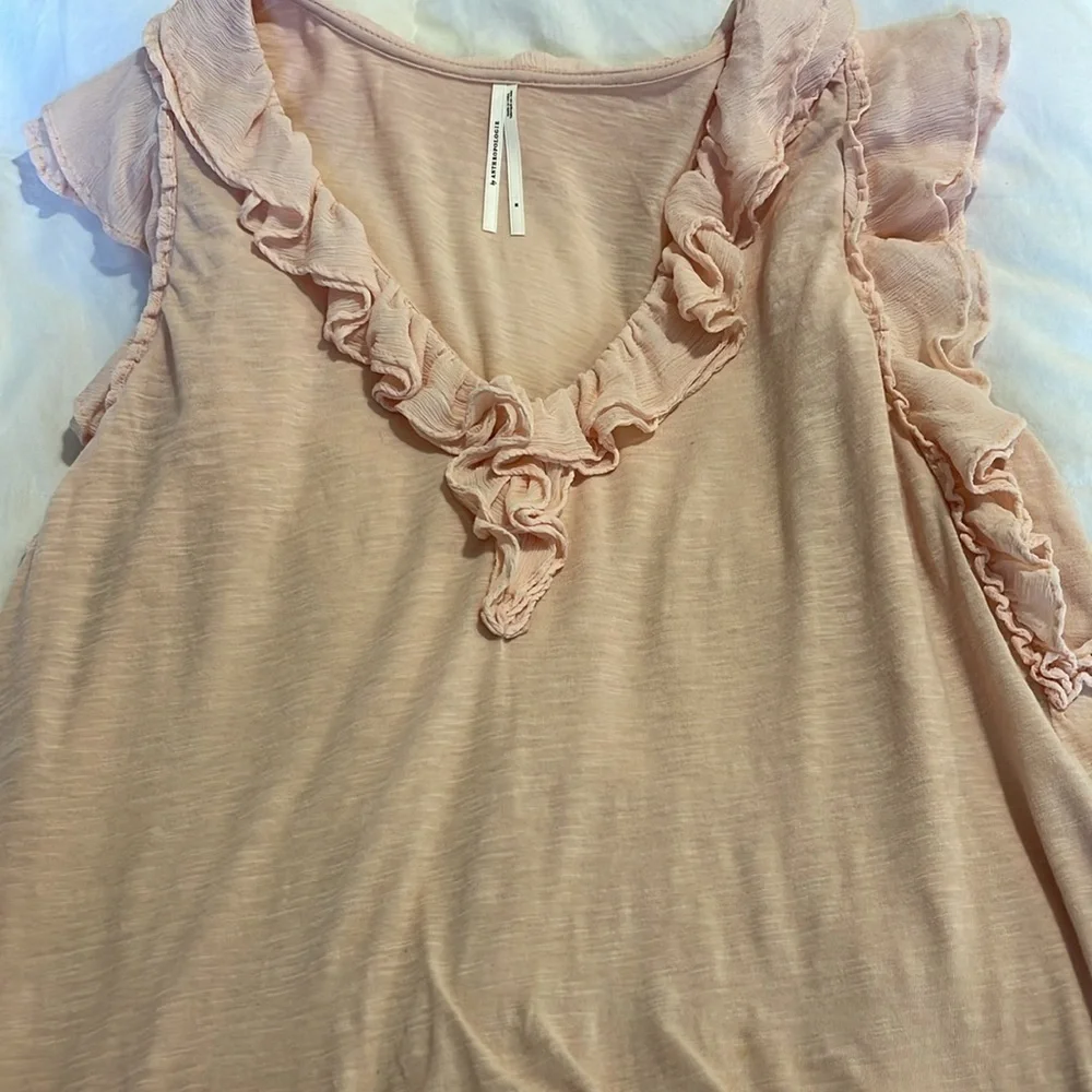 ANTHROPOLOGIE | Pink | Ruffled | Sleeveless | V-Neck | T-Shirt Blouse | Size M - Picture 7 of 14